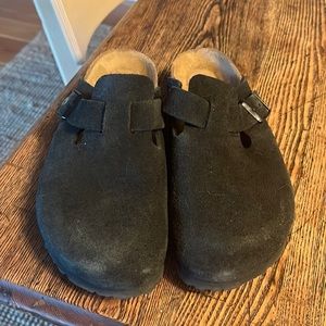 Black Suede Birkenstock Boston Mules